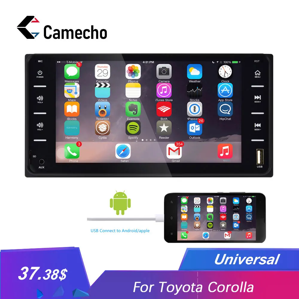Camecho 2Din автомобильный Радио Универсальный Автомобильный мультимедийный плеер 7 ''Авторадио Зеркало Ссылка Bluetooth аудио Радио стерео для Toyota Corolla