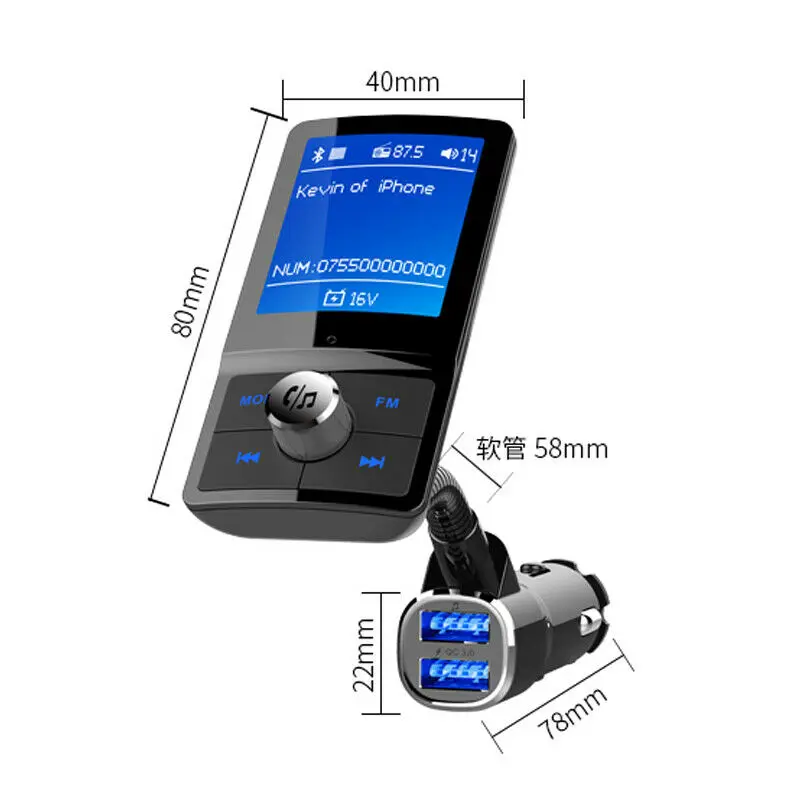 BC43 громкой связи Car Kit Многоязычная MP3 плеер QC3.0 Зарядное устройство Беспроводной