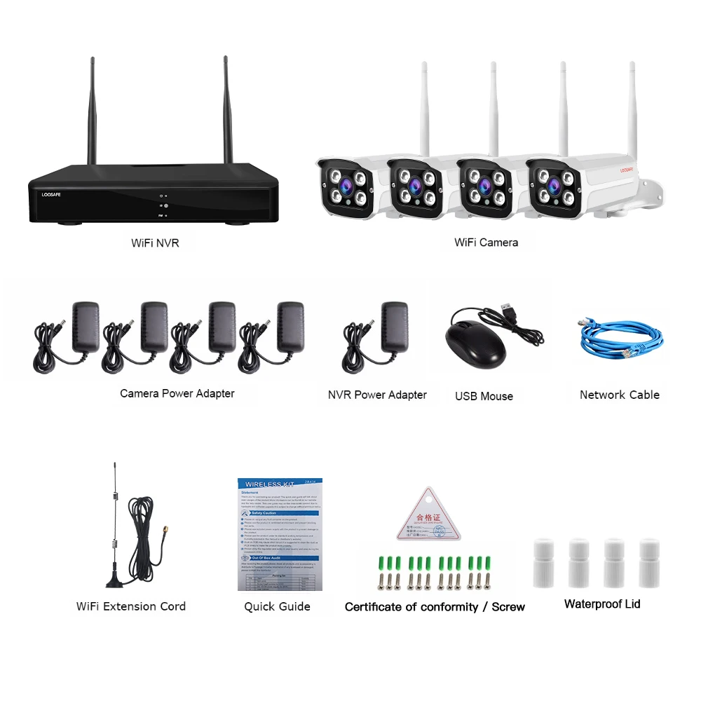 LOOSAFE CCTV беспроводная камера безопасности NVR комплект системы открытый 2.0MP