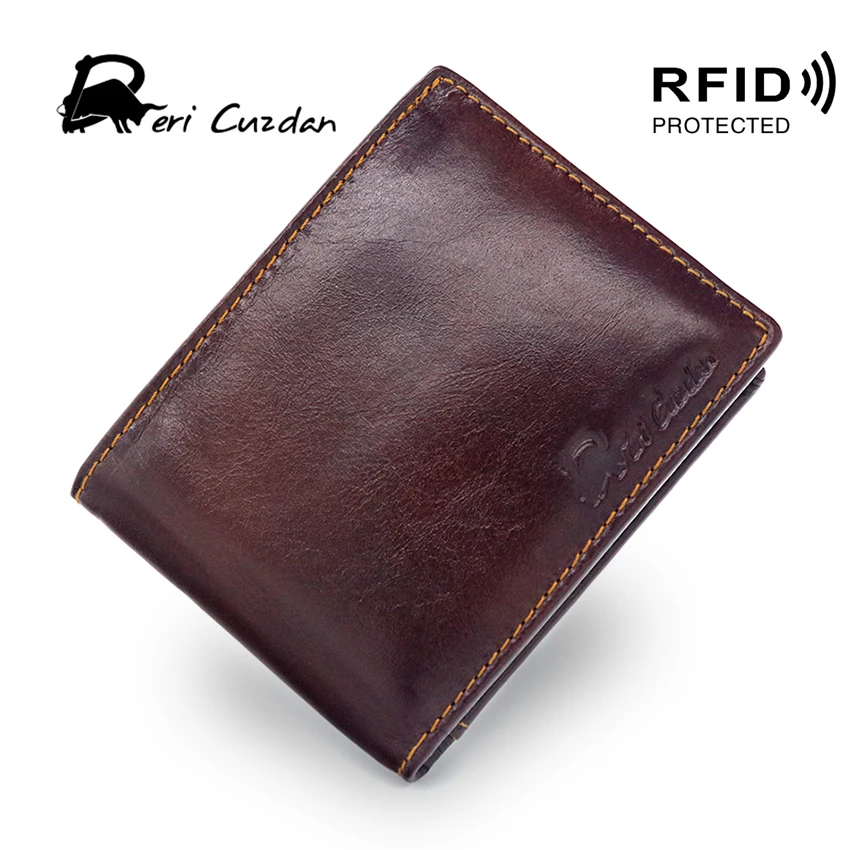 DERI CUZDAN RFID кошелек Винтажный Мужской короткий из натуральной кожи двойной