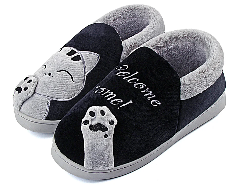 ShoeFurry/хлопковая обувь с рисунком кота; мужские зимние домашние тапочки; нескользящая домашняя обувь; мужские теплые плюшевые тапочки для спальни; Утепленная обувь