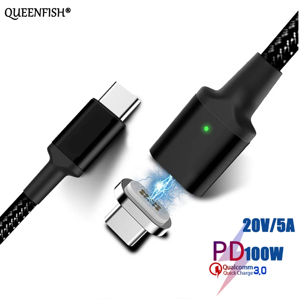 Магнитный кабель type C 100 Вт 5А быстрая зарядка PD USB для Macbook зарядный huawei Xiaomi