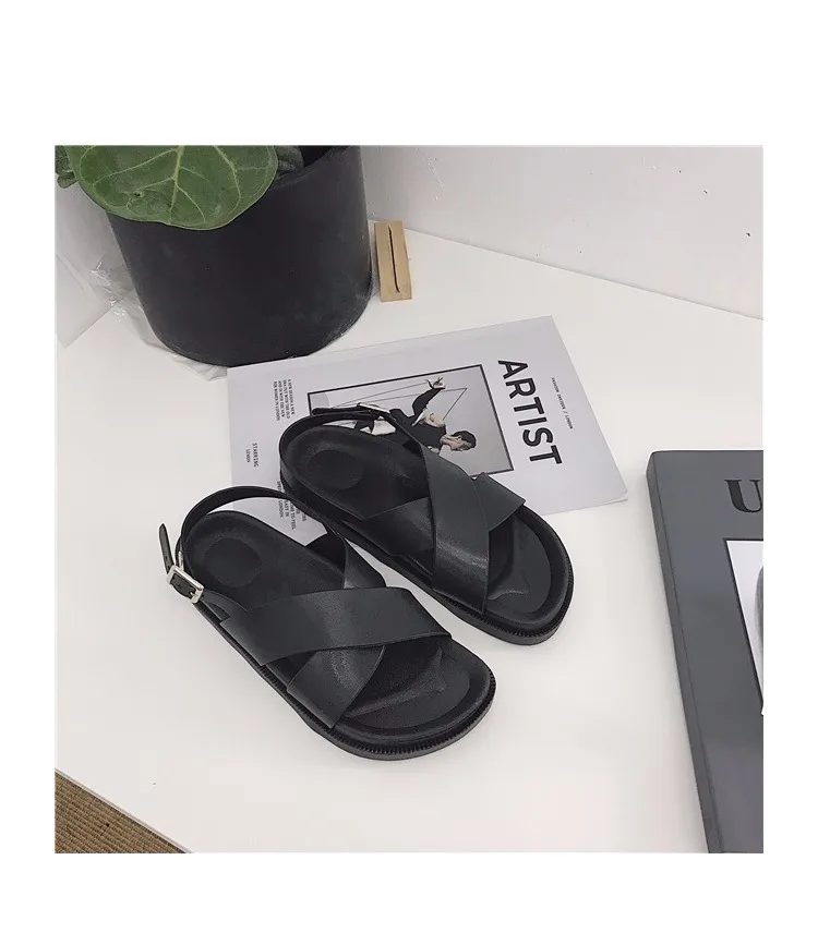 Новинка года; Sandalias Mujer; Новое поступление; классические удобные босоножки на платформе черного и телесного цвета; женская обувь на плоской подошве; женская обувь на резиновой подошве
