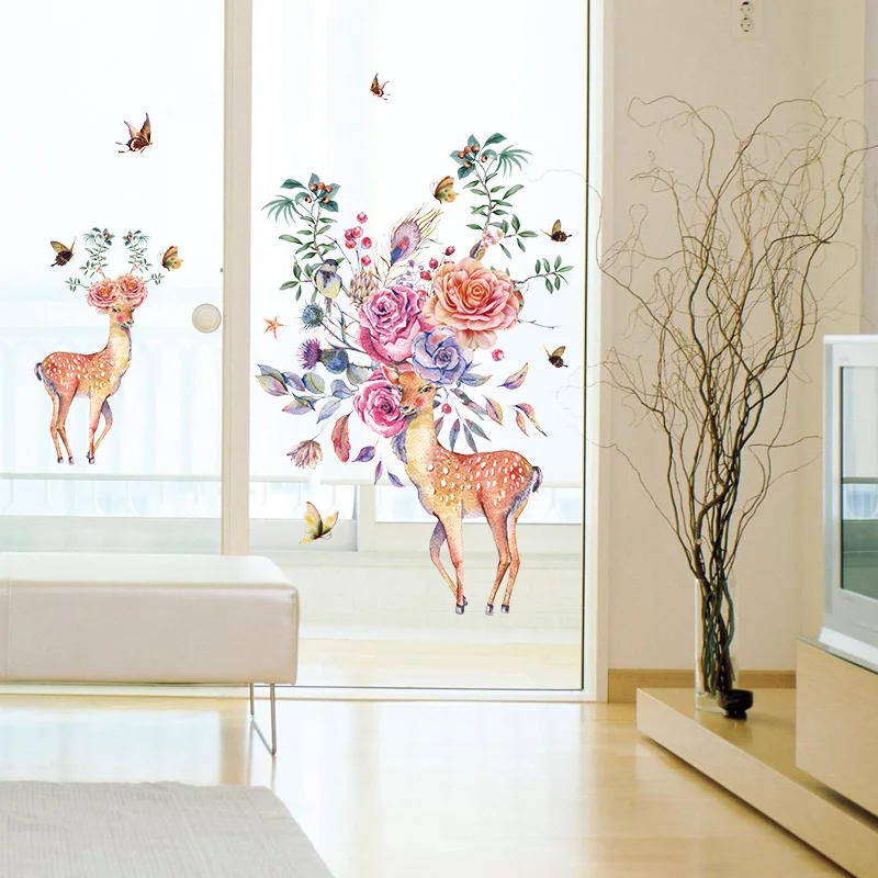 [Fundecoration] наклейки на стену с изображением цветов оленей животных для детских