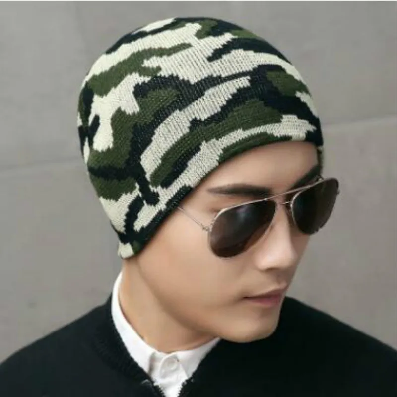 Который в душ мужской Камо Skullies шапочки Толстая теплая вязаная зимняя шапка для