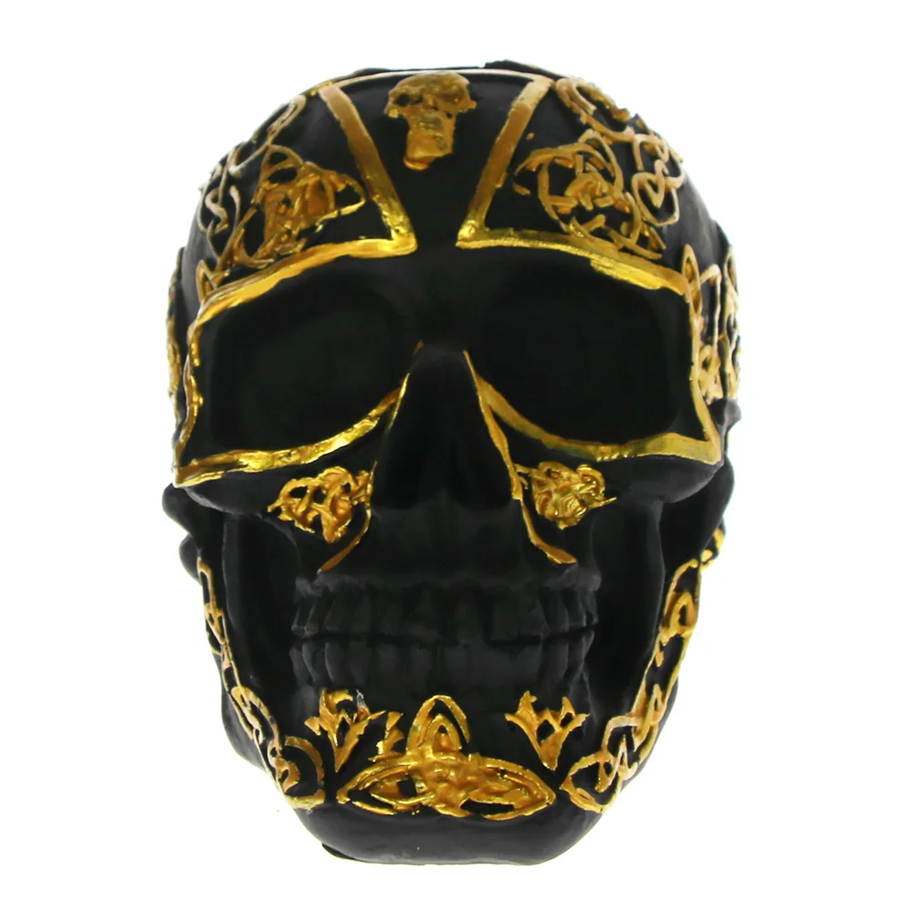 1 шт. Статуэтка Череп скульптура черный череп Черное и Золотое племенное тату