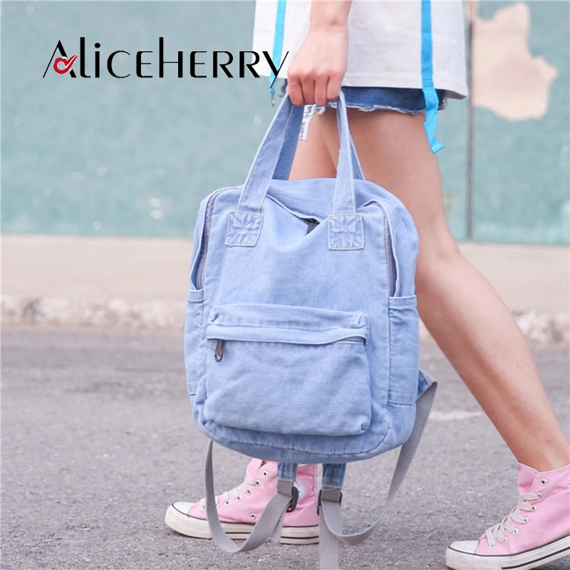 

Japanese college denim backpack solid casual classic vintage travel bag couple shoulder bag school bags for girls