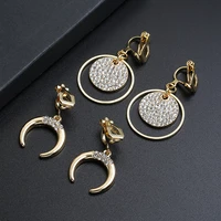 new design creative jewelry elegant crystal rhinestone clip earrings round gold ear clips wedding party earrings for women