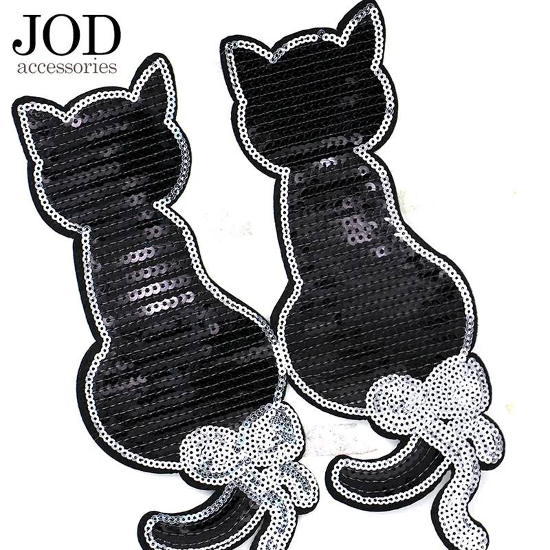 JOD POP блестящая ткань черный большой кот утюжок на одежде наклейки для шитья перо