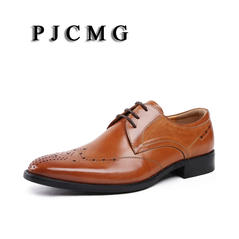 Модные мужские оксфорды PJCMG черные/коричневые однотонные офисные туфли из