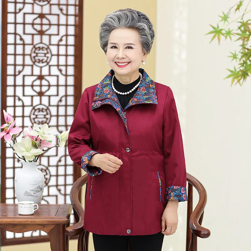 

Middle-aged Women Coat 2019 Spring Autumn New Large Size 5XL Loose Jacket Mid-Long Lapel Long Sleeve Fashion Windbreaker A687