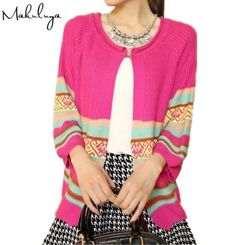 

Makuluya Women Sweater Cardigan Spring Autumn Shirt Shawl Thin Knitwear Coats Solid Color Female Striped Vintage QW