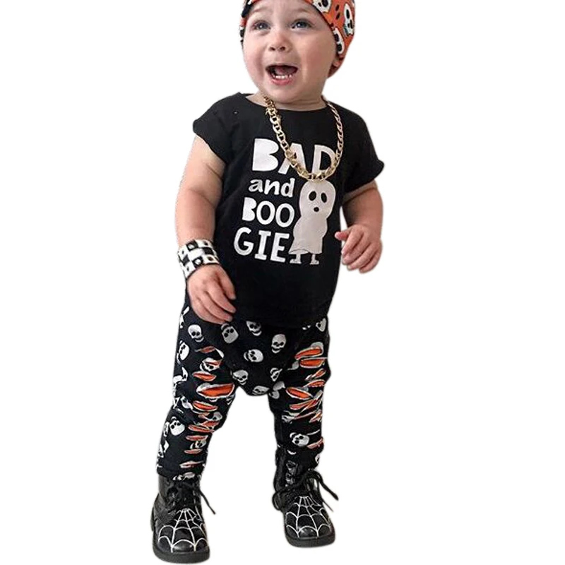 2018 Casual Christmas Girl Boys New Year's Costume Baby Clothing Newborn Overall Sport Set Skull Printed Pants Toddler Suit | Детская
