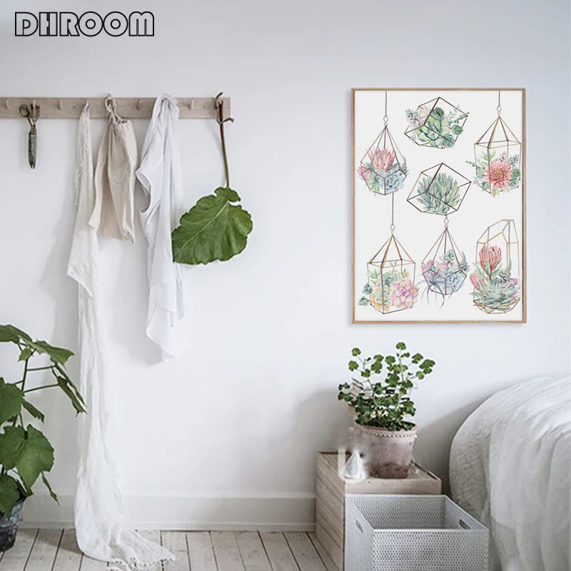 Watercolor Succulent Plants Print Nordic Poster Cactus Wall Art Posters and Prints Canvas Painting Quadro Pictures Home Decor