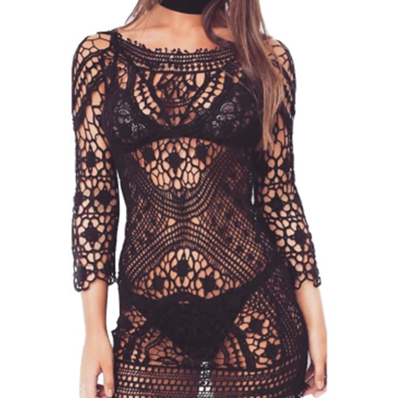 2019 летнее Новое Женское пляжное платье кружевное ажурное бикини сексуальное |