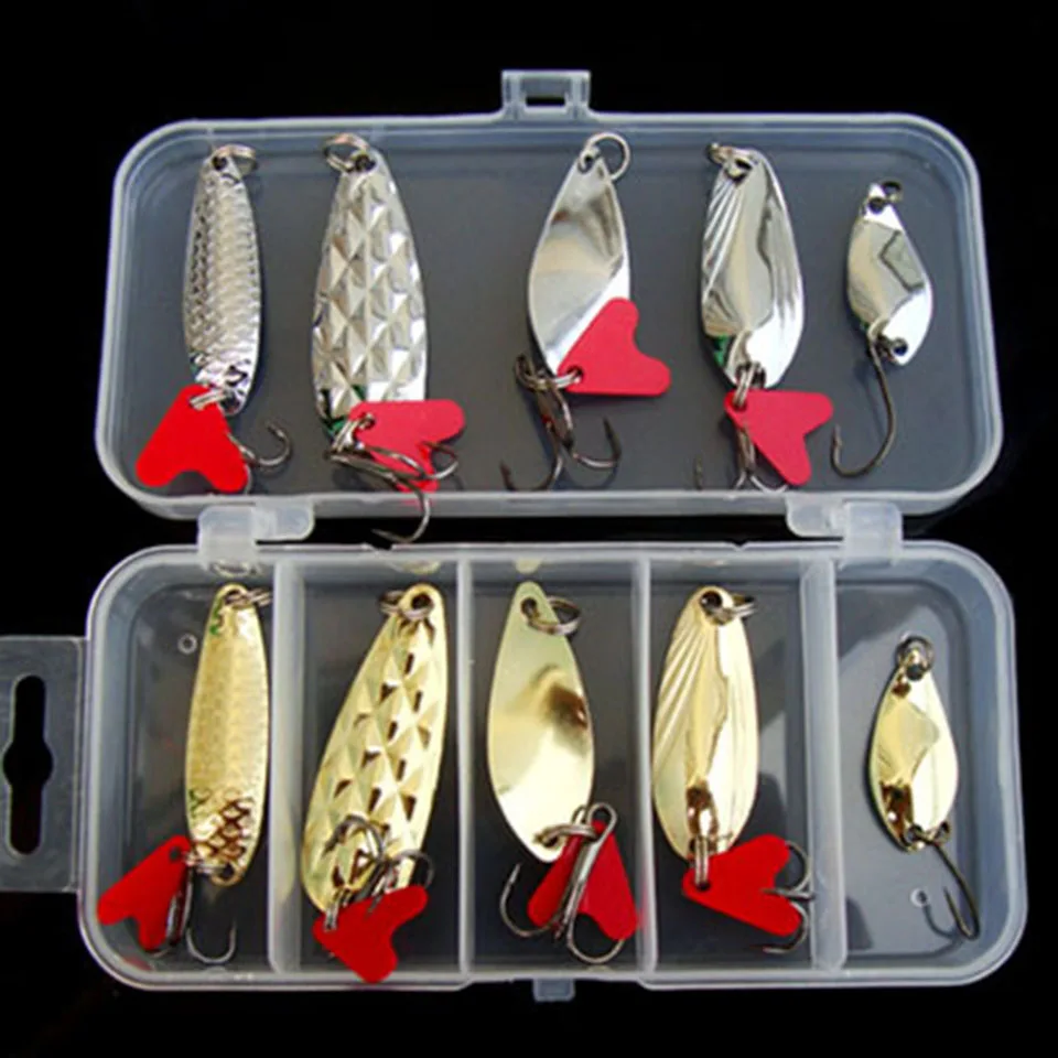 

10PCS/Lot Fishing Lures Spoon Bait Metal Lure Kit iscas artificias Hard Bait Fresh Water Bass Pike Bait Fishing Geer
