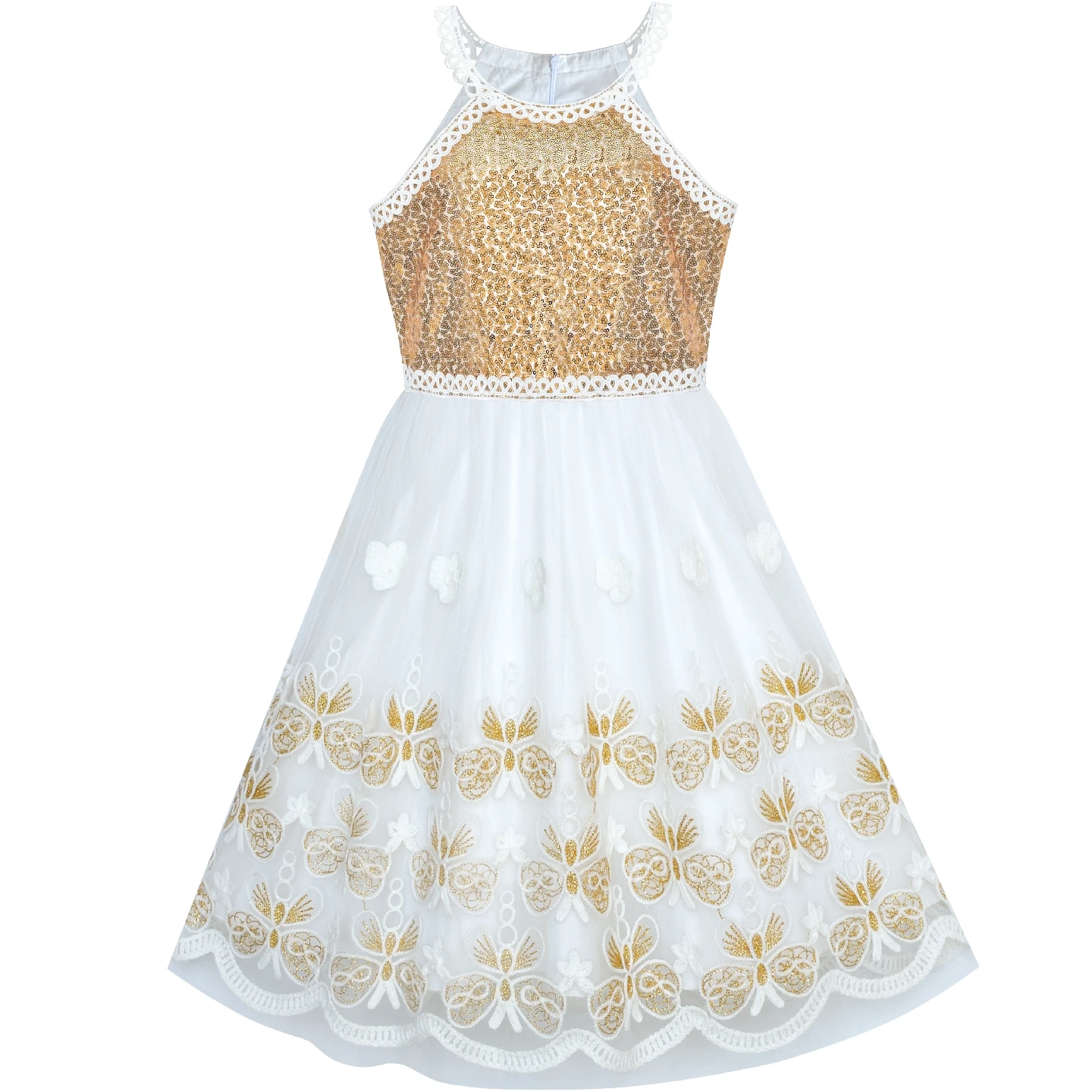 Sunny Fashion платья для девочек платье Бирюзовый Бабочка Вышитый Недоуздок Платье