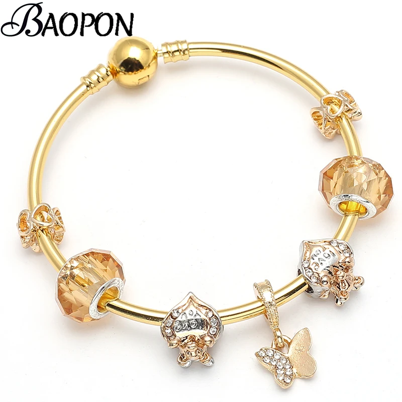 BAOPON сердце золотистого цвета бусины очаровательные браслеты с бабочкой