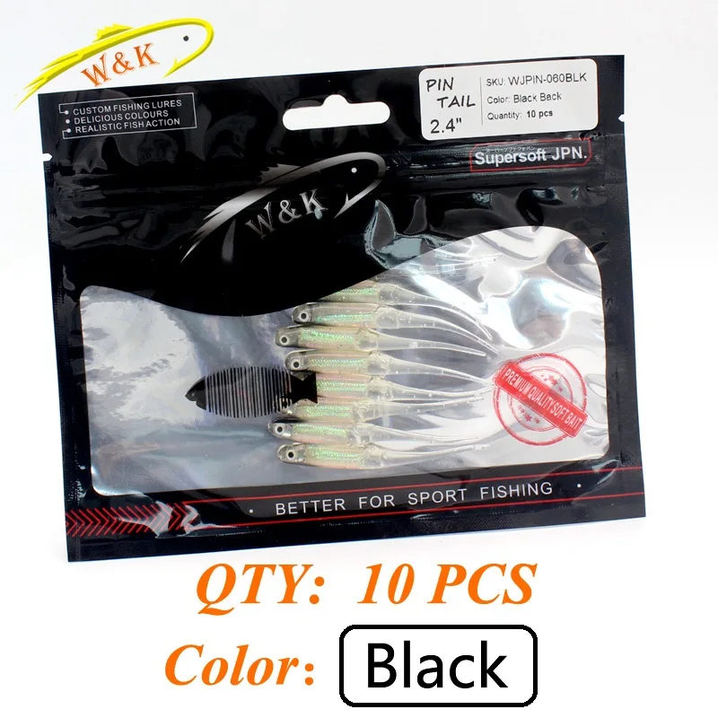 PIN Black W&K Brand Soft Fishing Lure 6cm*1g Jerkbait baitfish Seaside Swim Shad Zander Walleye Pollock Promotion - Цвет: PIN Black