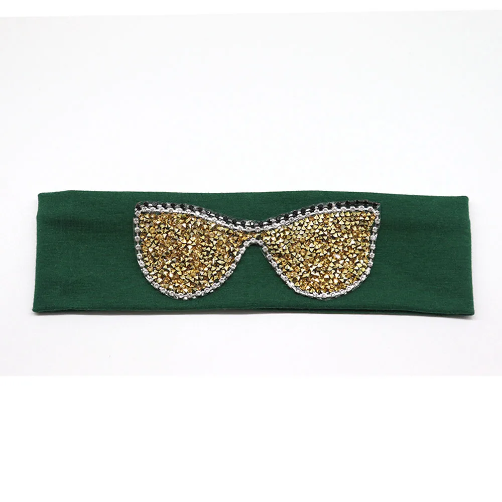 Dark Green Gold 5,5 см Девушки Солнцезащитные очки повязки на голову Летняя мода стразы эластичная повязка на голову для девочек Дети хлопок повязки аксессуары для волос - Цвет: Dark Green Gold