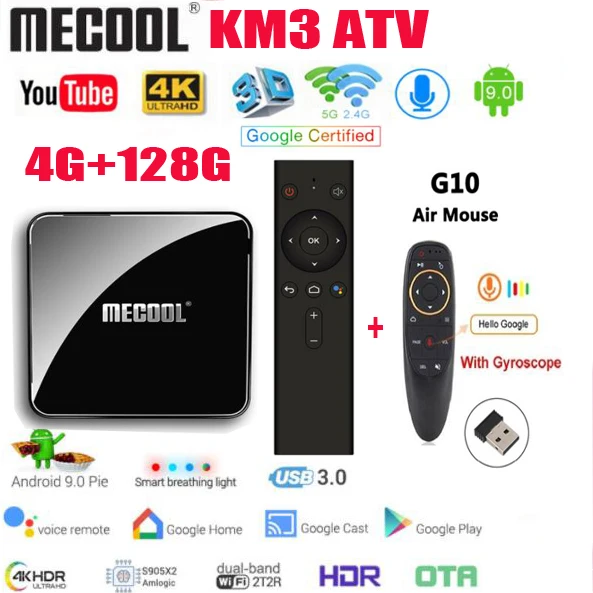 ТВ приставка MECOOL KM3 A Android TV G00gle сертификат 9 0 4 Гб ОЗУ 64 ГБ Amlogic S905X2 4K Двойной Wi Fi KM9 Pro
