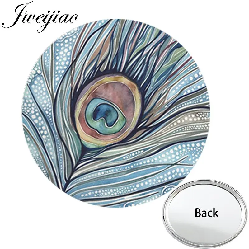 

JWEIJIAO Peacock Feather Art Picture Photo One Side Mini Pocket Mirror Portable Makeup Vanity Hand Travel Purse Mirror