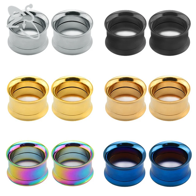 

6 Colors Stainless Steel Saddle Ear Tunnels Plug Earrings Ear Expander Gauges Double Flare Unisex Fashion Body Piercing Jewelry