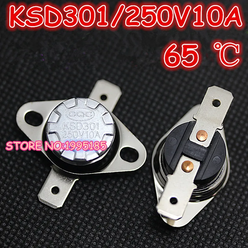 

Free Shipping 10pcs/lot KSD301 65 degrees Celsius 65 C Normal Close NC Temperature Controlled Switch Thermostat 250V 10A