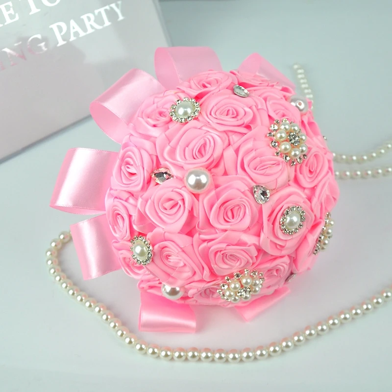 

Cute Red Bride Flower Bouquets 2019 Crystal Pearls Rose Ramos De Flores Artificiales Wedding Bridesmaid Accessories Cheap Price