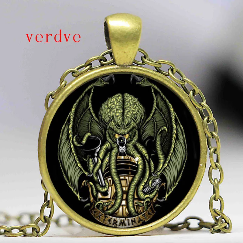 Винтажное ожерелье с кабошонами Kraken Cthulhu длинное серебряное на цепочке эффектные