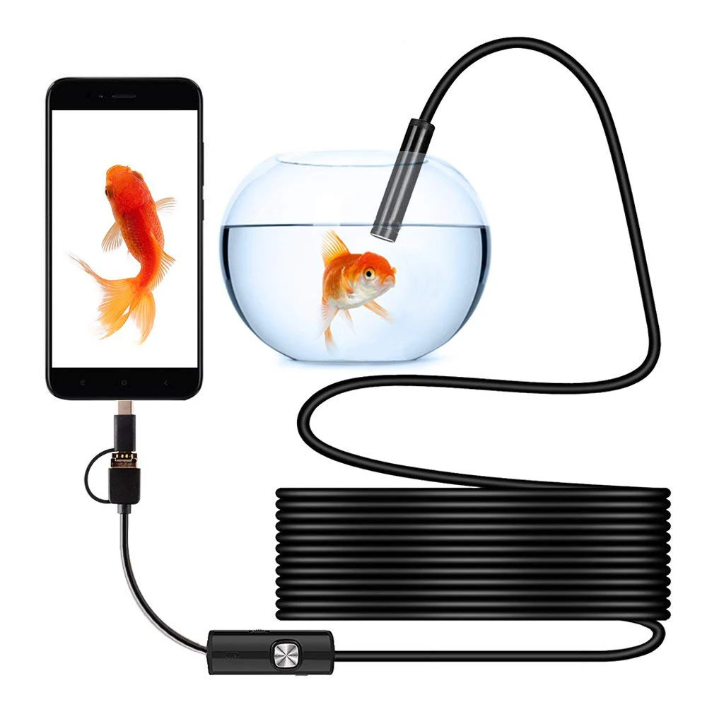 Эндоскоп с объективом 5 мм USB Type C бороскопы водонепроницаемая светодиодная