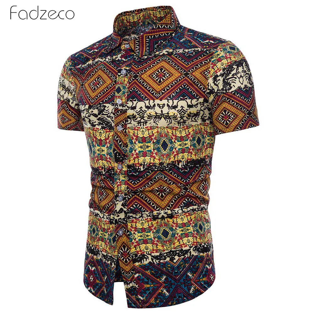 Fadzeco африканская Мужская рубашка большого размера с отворотом и коротким рукавом