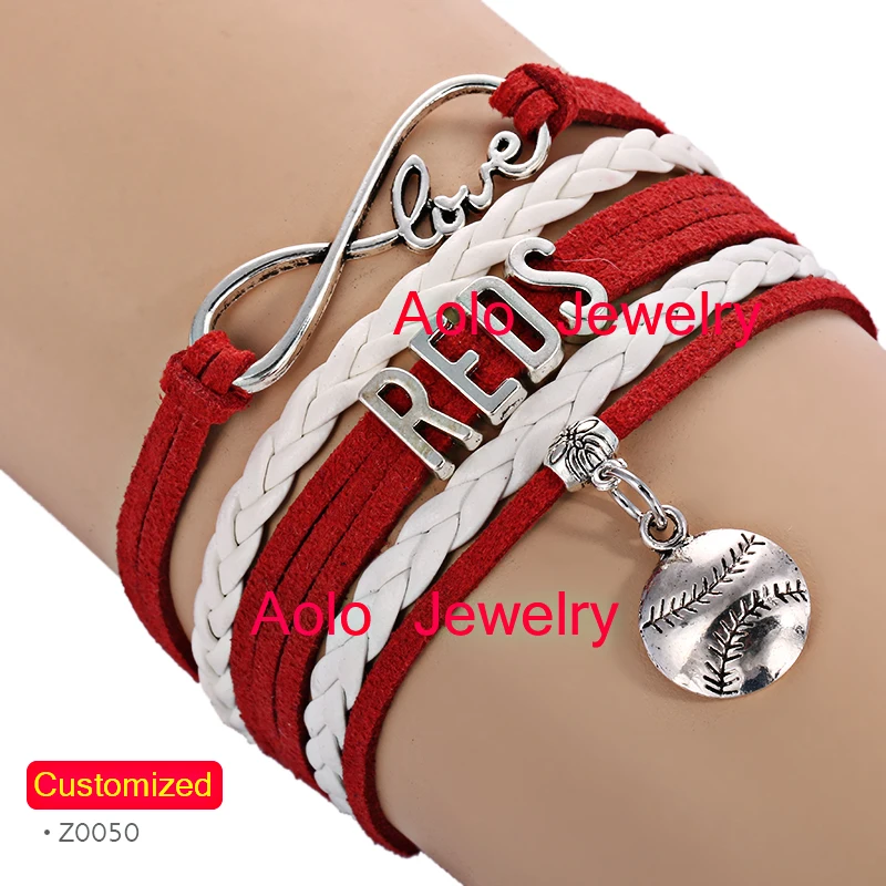 Бейсбольный Браслет бесконечность Цинциннати Красный/Белый сделать свой