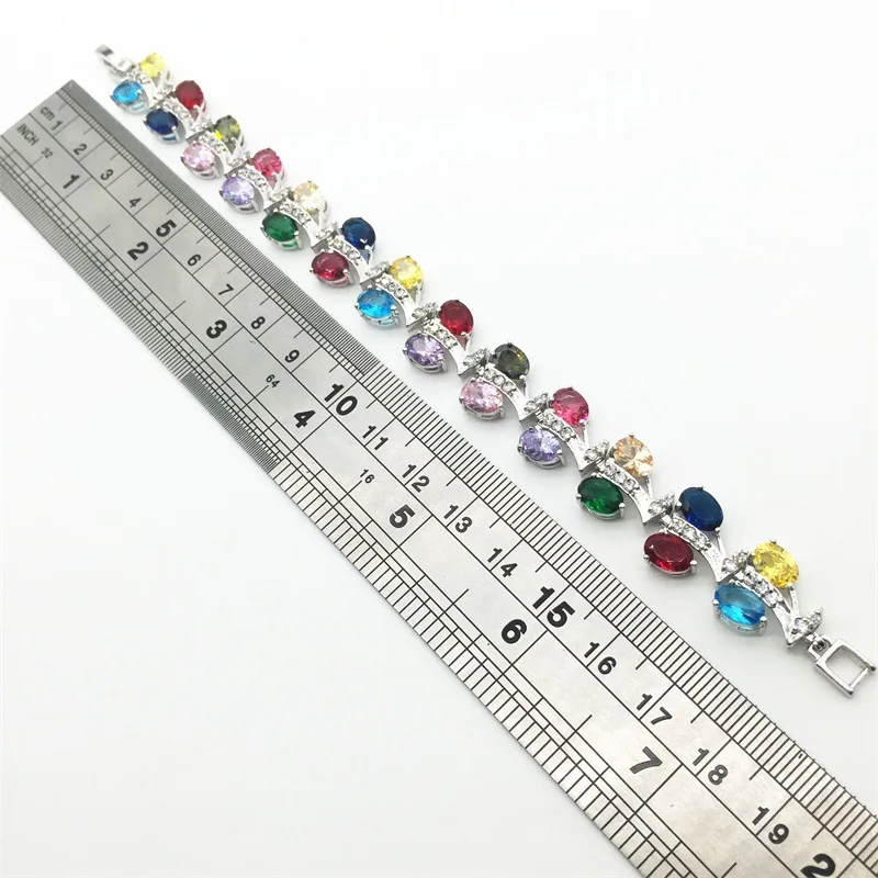 

Multi Color Stones Sterling Silver Jewelry Link Chain Bracelets For Women Free Shipping