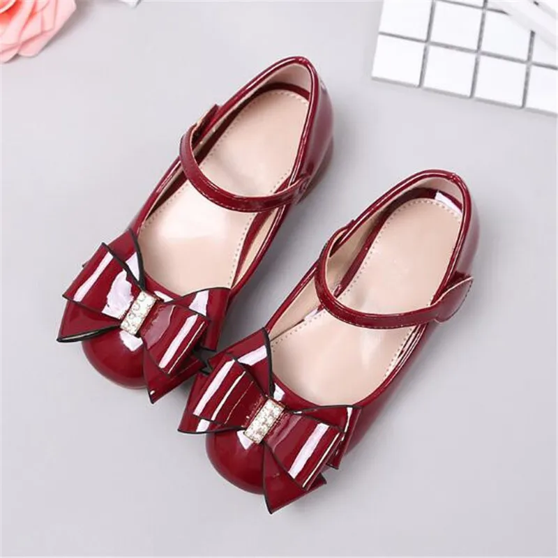 

New Girls Butterfly-knot Shoes High-heeled Princess Children Leather Shoes Kids Baby Toddler Breathable Student Single Shoes 02C