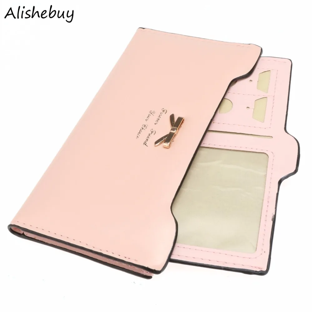 Women Purse Bow Knot Leather Wallets Candy Color Long Wallet PU Thin Card Holders Party Work Female Cute SV001309 | Багаж и сумки