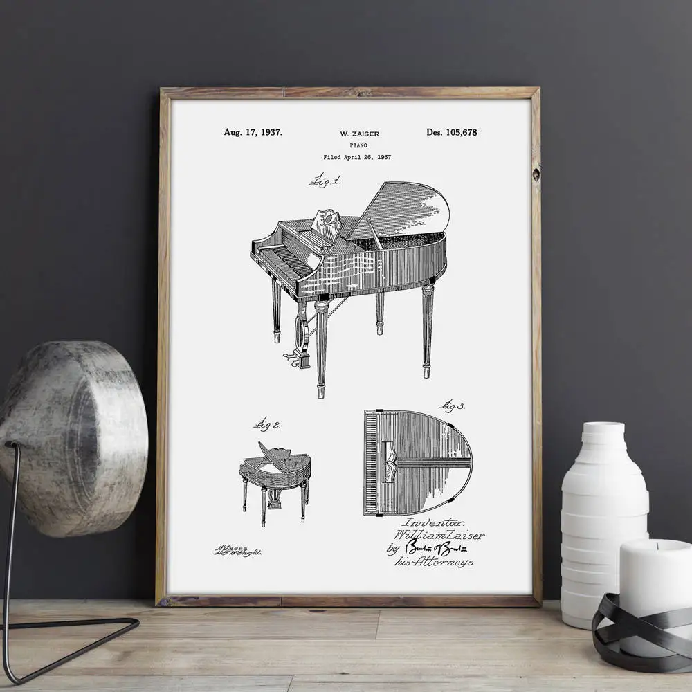 Retro Piano Musician art poster picture prints home decor vintage print blueprint gift idea music Decorations | Дом и сад