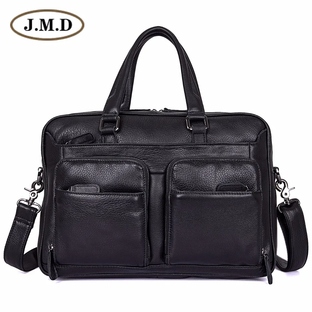 Мужской черный портфель из натуральной кожи J. M.d 100%|leather laptop bag|black briefcasegenuine leather bag |