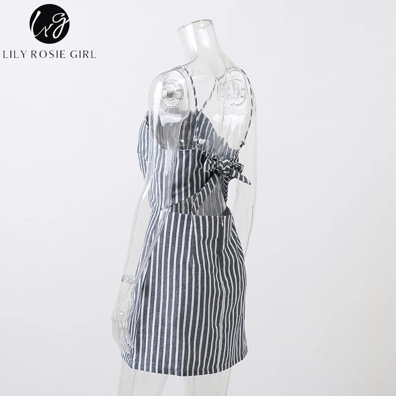 Lily Rosie/серое Полосатое платье с открытыми плечами для девочек Vestidos женское
