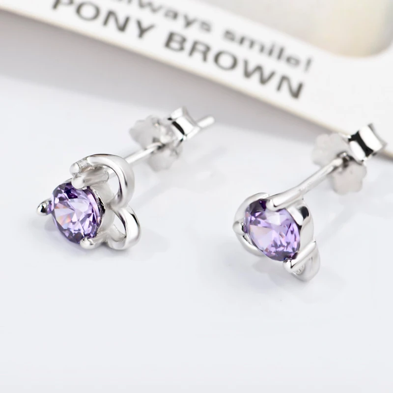 100% Настоящее серебро 925 пробы серьги романтические фиолетовые кристаллы модные