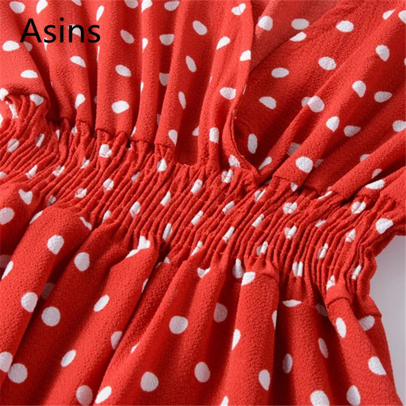 

Asins dress women 2019 summer new hot casual fashion deep v neck high waist wave point printing short sleeve sexy wild dress