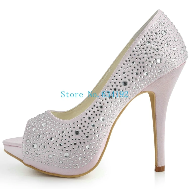 Peep toe Women platform pumps rhinestone heels Wedding shoes crystal Party High heel Pink New 2015 size 4-11 Customized | Обувь