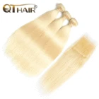 Волосы QT, 613 блонд, пряди с застежкой, бразильские прямые волосы, пряди с застежкой, человеческие волосы без повреждений, вьющиеся пряди