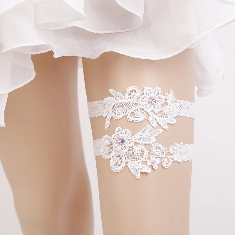 2 шт./компл. белые кружевные подвязки с розовым жемчугом Свадебные Подвязки для