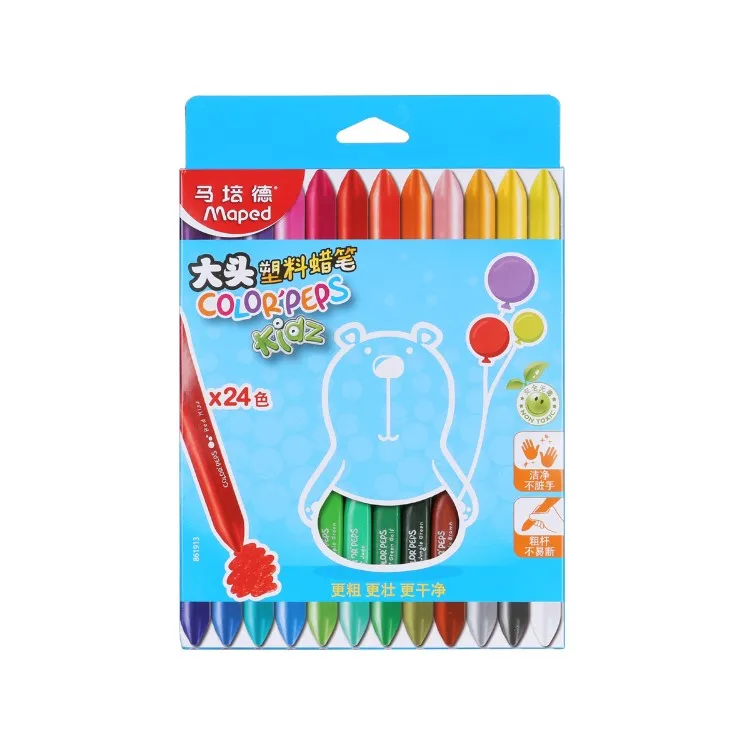 24 color Maped большая голова пластиковые мелки 24 цвета детские безопасные цветные карандаши Детские окрашенные кисти костюм - Цвет: 24 color