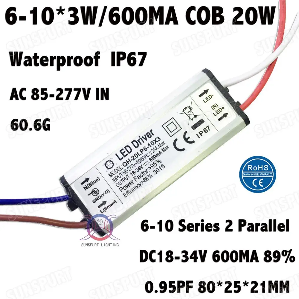 Высокий PFC 2-60 Вт AC85-277V светодиодный драйвер 1-30Cx3W 600мА DC2-105V постоянный ток внутри внешний водонепроницаемый 9 Вт 18 Вт 60 Вт
