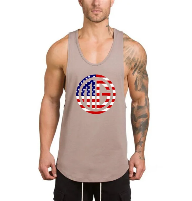 Summer men's bodybuilding fitness running vest cotton round neck sleeveless T-shirt moisture wicking quick-drying printing | Спорт и