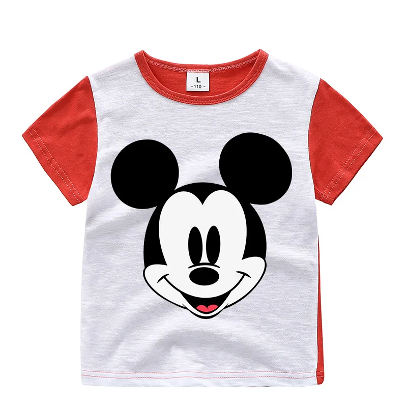 Коллекция года, модная детская футболка с короткими рукавами фиолетовая повседневная одежда для мальчиков с 3D-принтом Микки Мауса розовый синий свитшот для малышей