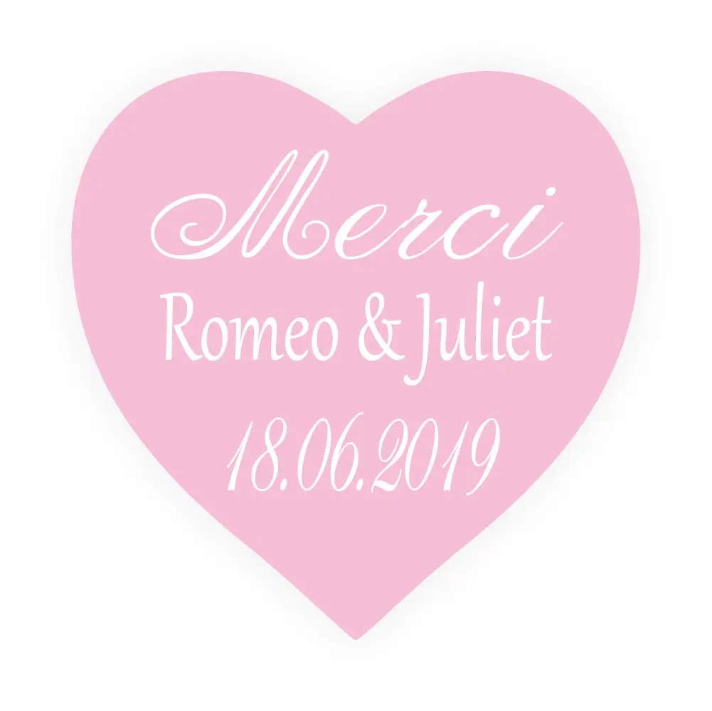 

DouxArt 100pcs Personalized Heart Stickers Merci, 38MM Colorful Wedding Marriage Birthday Communion Invitation Gift Labels V1244