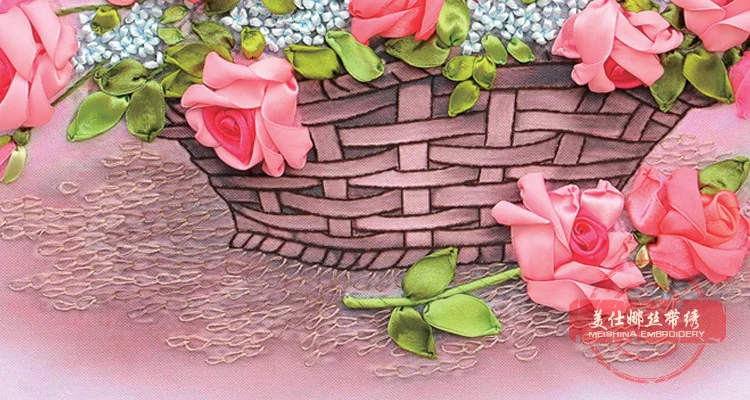 Рукоделие DIY ленточный Набор для вышивания крестиком Набор для вышивания, цветочная корзина лента для вышивания крестиком картина домашний Декор стены C-0210